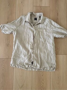 Todd Snyder 100% Linen Button Front Shirt Men’s XL Beige Oatmeal Short Sleeve